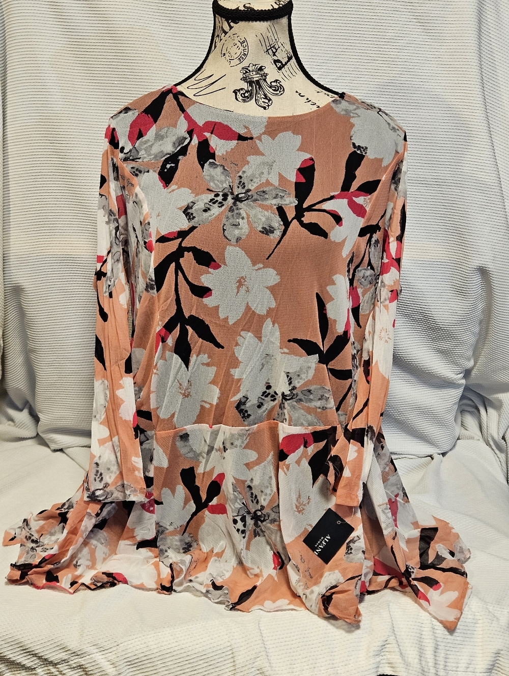 NWT Alfani Floral Peplum Blouse Boat Neck 3/4 length sleeves Women's 0X